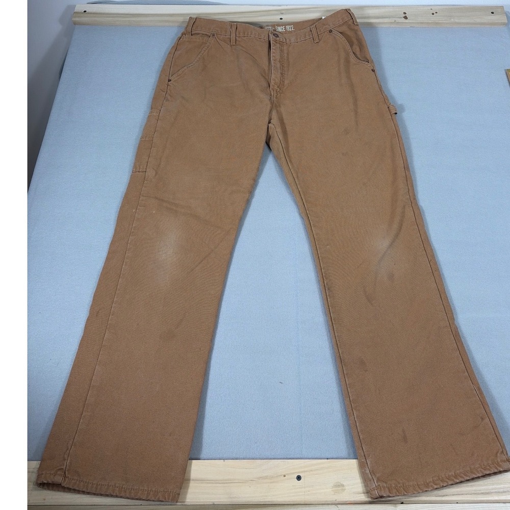 Dickies Mens 38x34 Brown Flannel Lined Relaxed Fit Carpenter Pants‎ DU217RBD